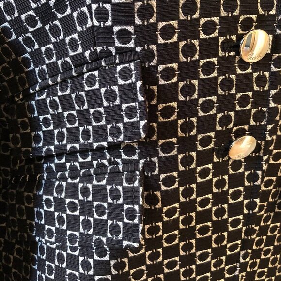 Gucci Classic Signature Lined Blazer w Silver Metal Hardware Black+Silver Sz 44 - Picture 3 of 11